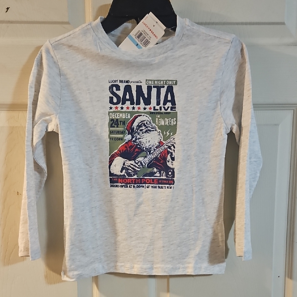 LUCKY BRAND SANTA LONG SLEEVE TEE: GRAY: NEW WITH TAGS: UNISEX: SIZE 5